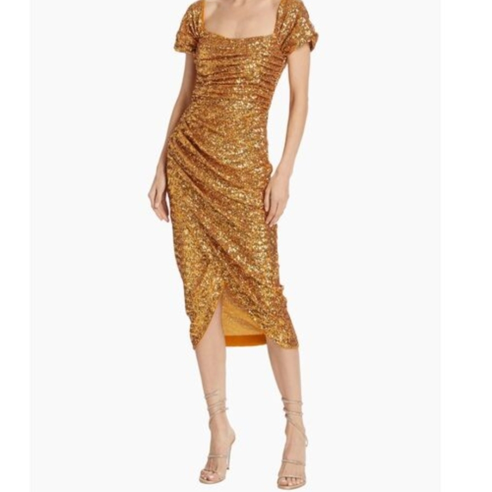 Chiara Boni Sparkling Gold Midi Dress